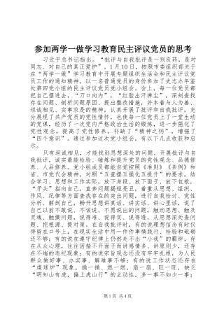 2024年参加两学一做学习教育民主评议党员的思考