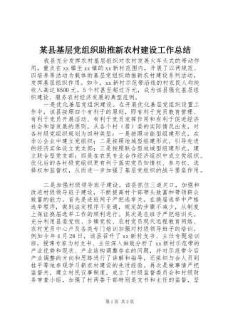 2024年县基层党组织助推新农村建设工作总结