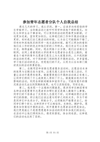 2024年参加青年志愿者分队个人自我总结