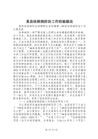 2024年县结核病防治工作经验做法