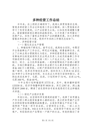 2024年多种经营工作总结