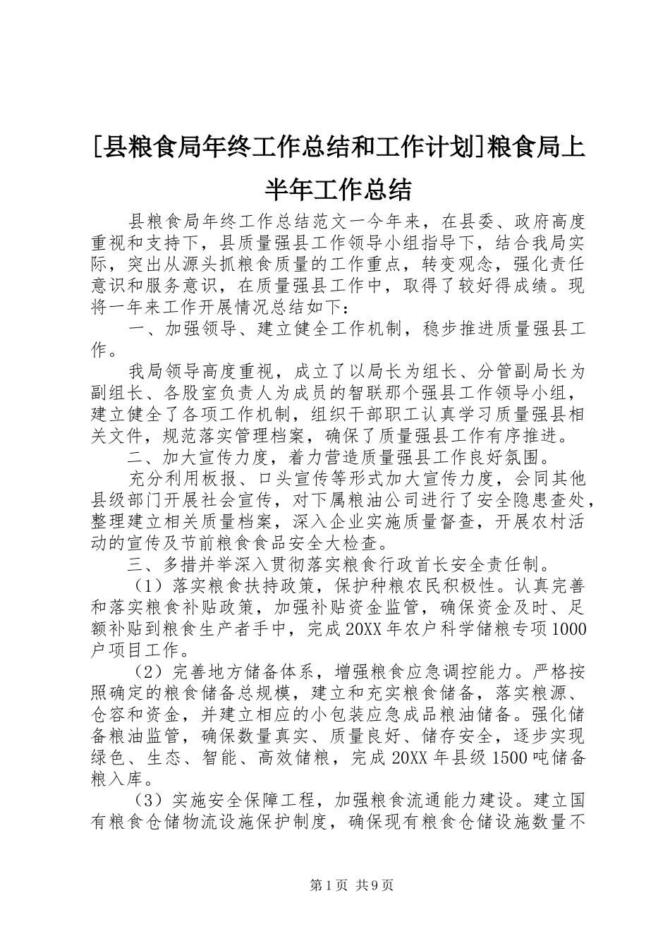 2024年县粮食局年终工作总结和工作计划粮食局上半年工作总结_第1页