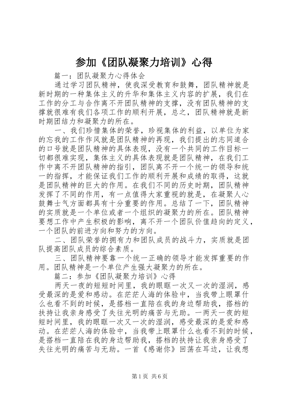 2024年参加团队凝聚力培训心得_第1页