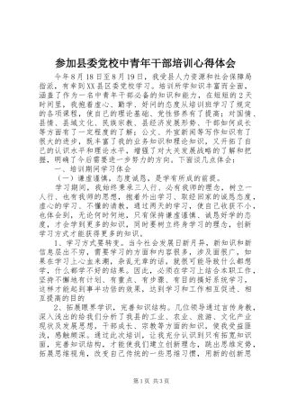 2024年参加县委党校中青年干部培训心得体会