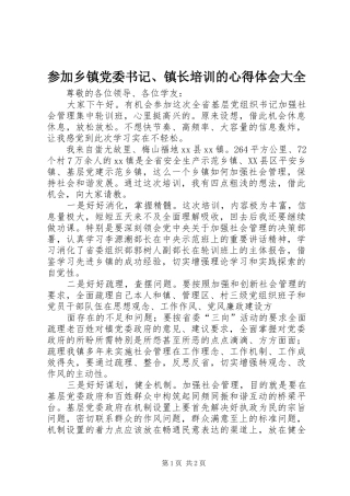 2024年参加乡镇党委书记镇长培训的心得体会大全