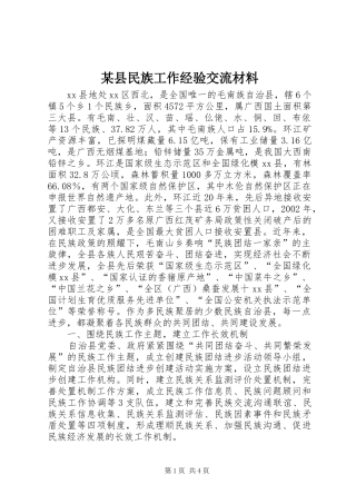 2024年县民族工作经验交流材料