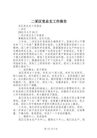 2024年二采区党总支工作报告