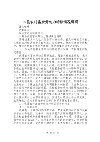 2024年县农村富余劳动力转移情况调研