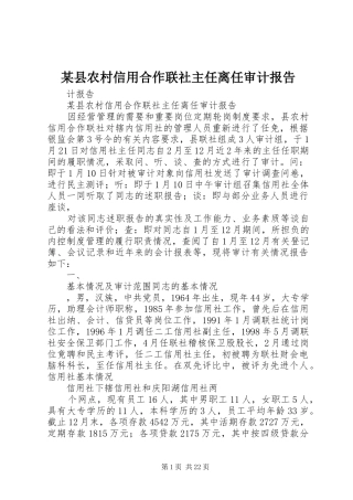 2024年县农村信用合作联社主任离任审计报告