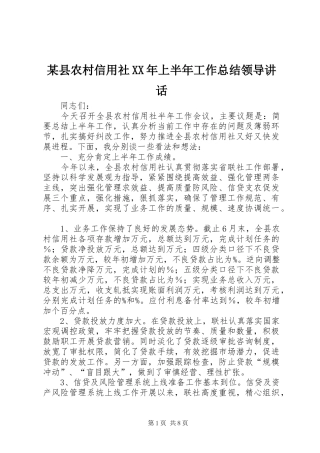 2024年县农村信用社上半年工作总结领导致辞