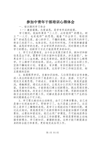 2024年参加中青年干部培训心得体会