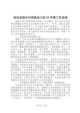 2024年县农业综合行政执法大队年度工作总结