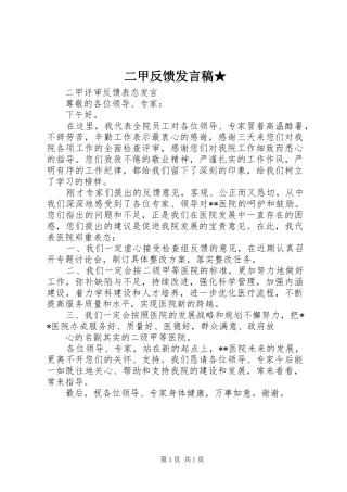 2024年二甲反馈讲话稿