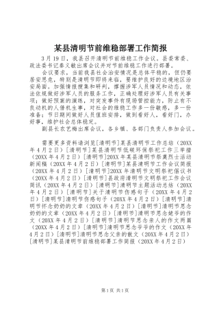2024年县清明节前维稳部署工作简报