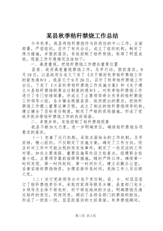 2024年县秋季秸秆禁烧工作总结