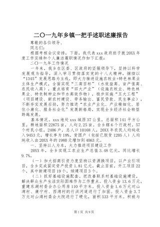2024年二〇一九年乡镇一把手述职述廉报告