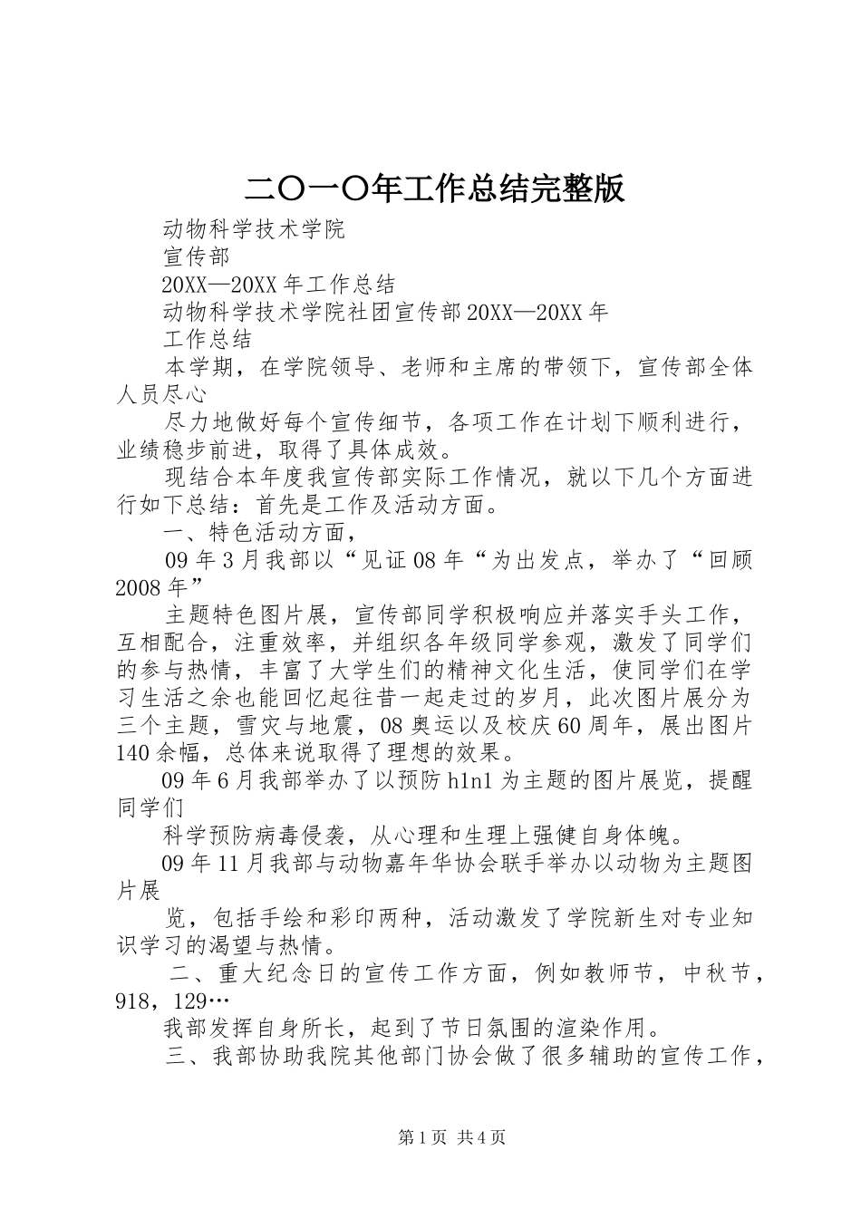 2024年二〇一〇年工作总结完整版_第1页