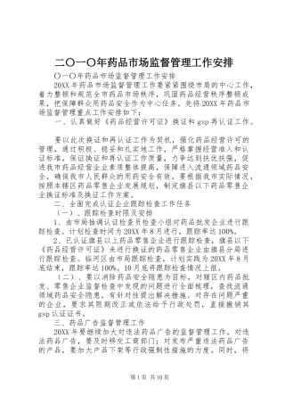 2024年二〇一〇年药品市场监督管理工作安排