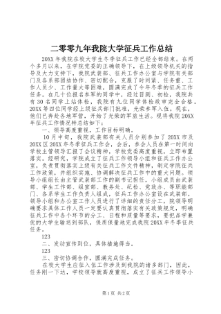 2024年二零零九年我院大学征兵工作总结