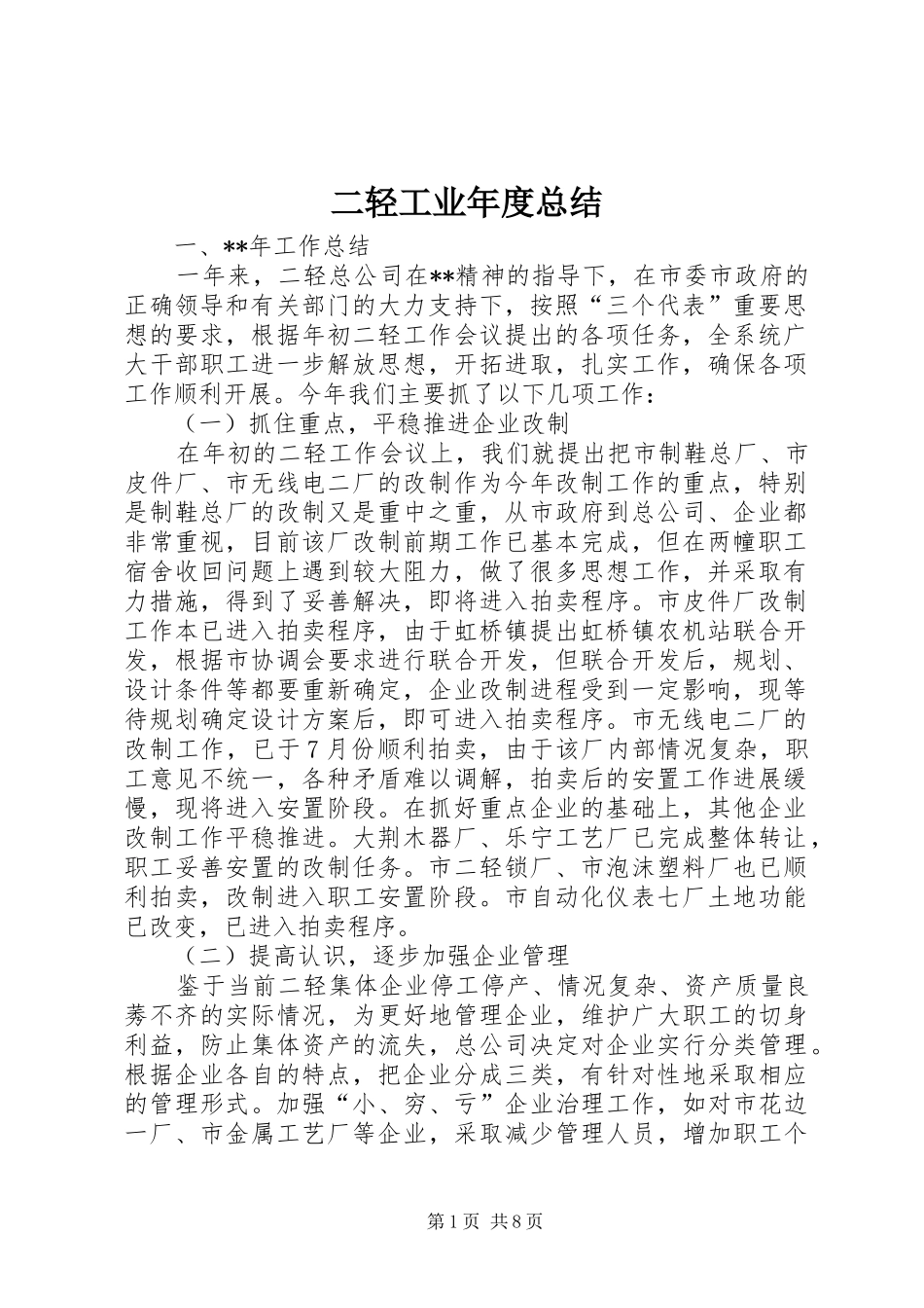 2024年二轻工业年度总结_第1页