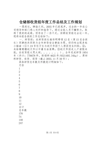 2024年仓储部收货组年度工作总结及工作规划