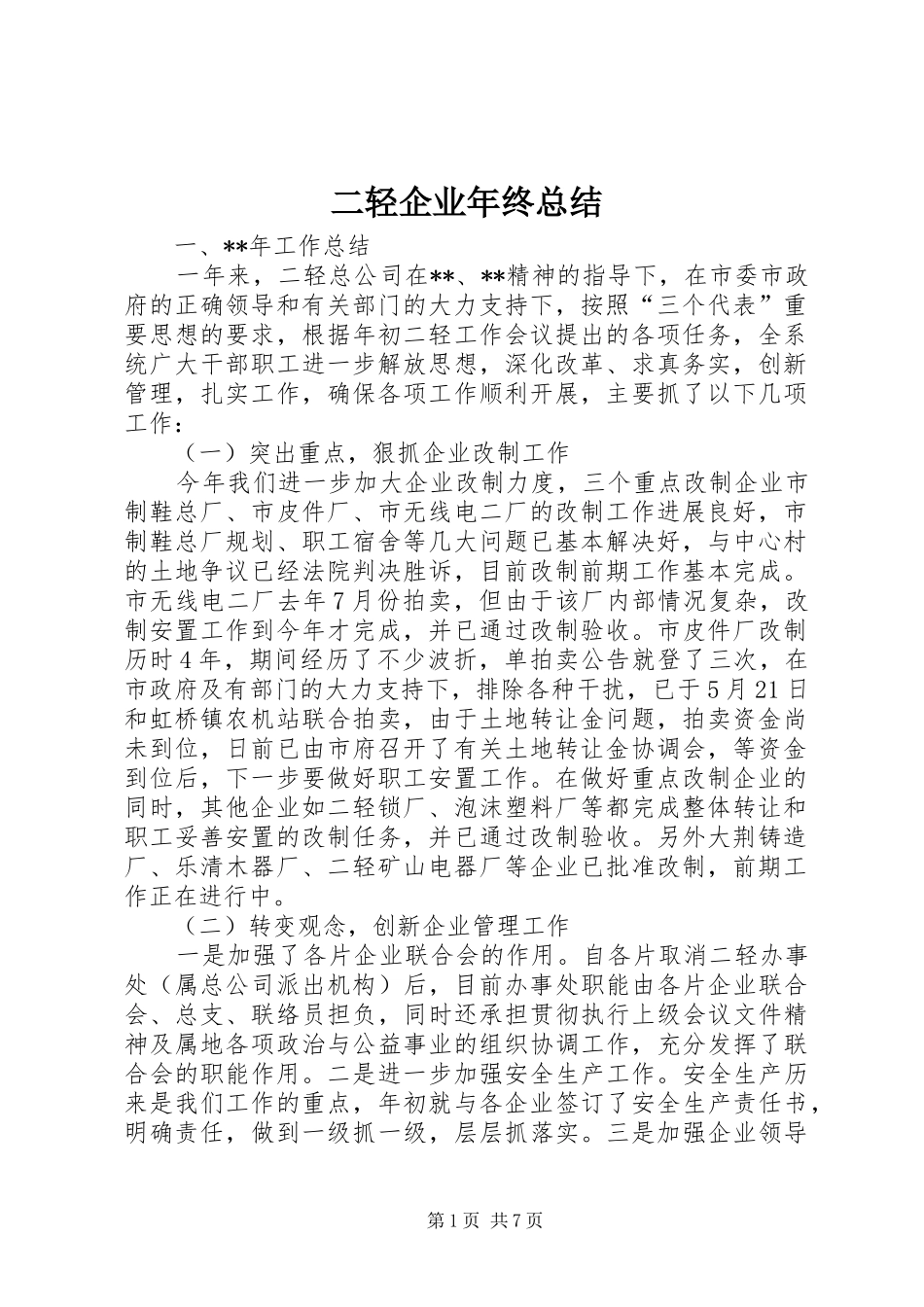 2024年二轻企业年终总结_第1页
