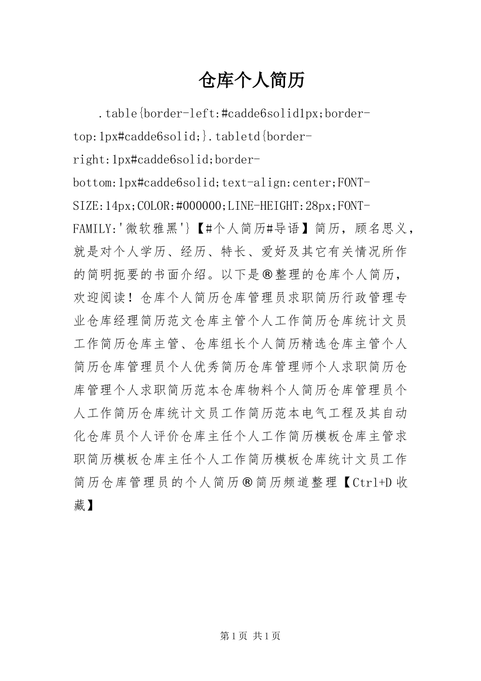 2024年仓库个人简历_第1页