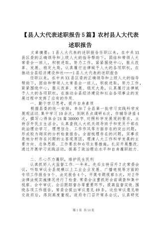 2024年县人大代表述职报告篇农村县人大代表述职报告