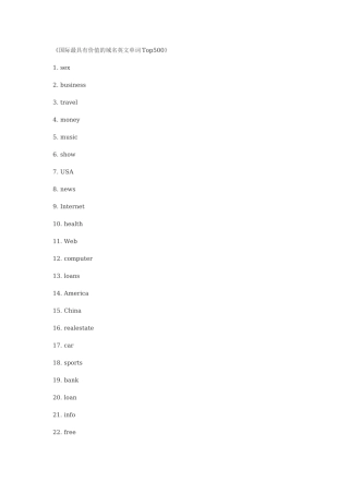 国际最具有价值的域名英文单词Top500