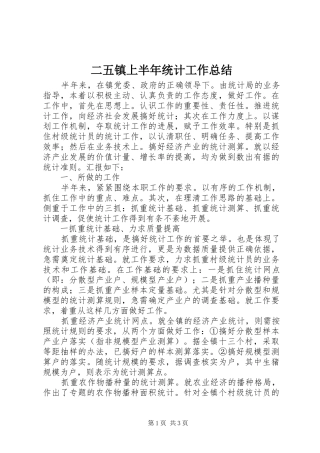 2024年二五镇上半年统计工作总结