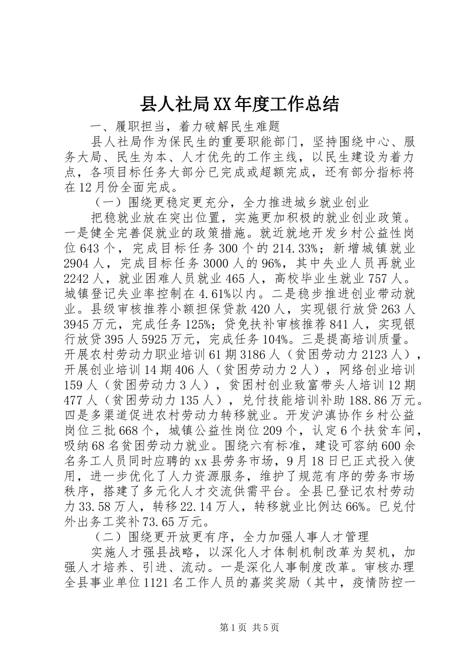 2024年县人社局年度工作总结_第1页