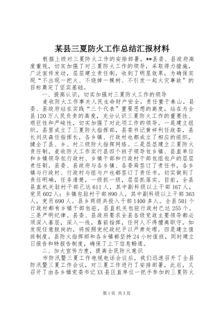 2024年县三夏防火工作总结汇报材料