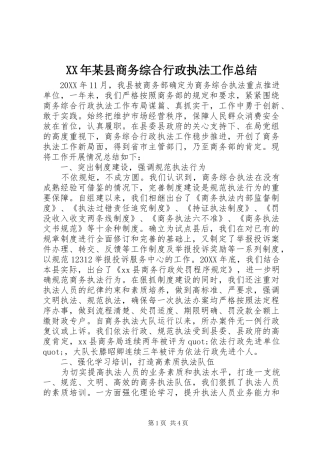 2024年县商务综合行政执法工作总结