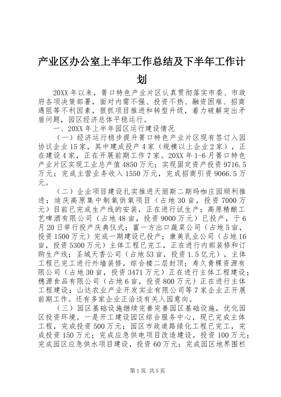 2024年产业区办公室上半年工作总结及下半年工作计划_第1页