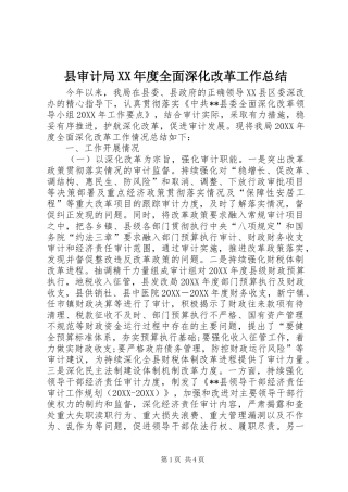 2024年县审计局年度全面深化改革工作总结