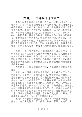 2024年发电厂工作自我评价的范文