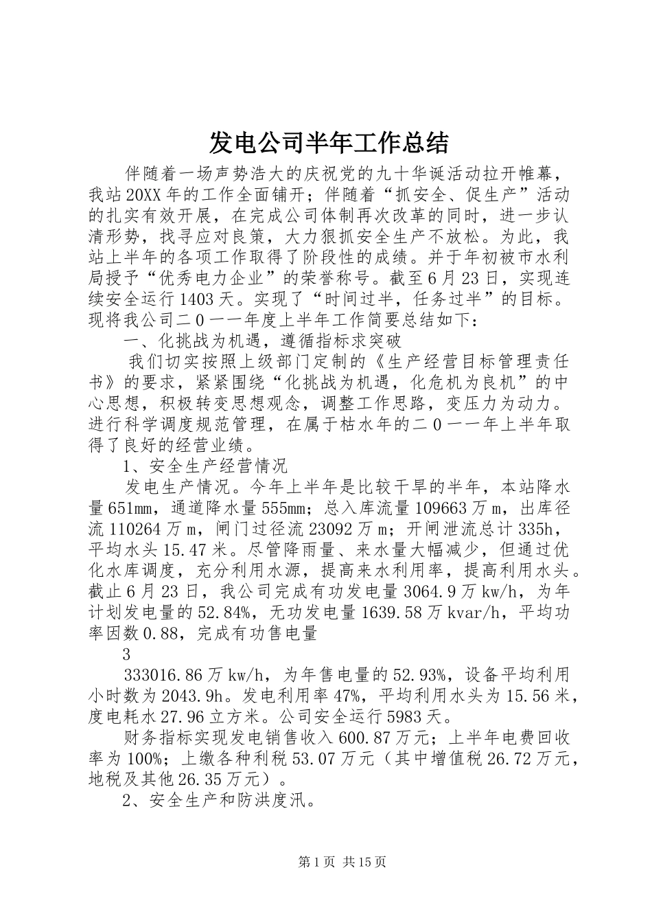 2024年发电公司半年工作总结_第1页