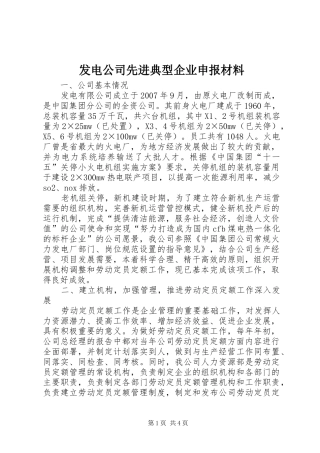 2024年发电公司先进典型企业申报材料