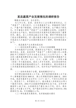 2024年县蔬菜产业发展情况的调研报告