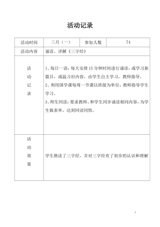 国学经典诵读活动记录