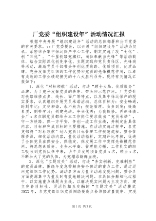 2024年厂党委组织建设年活动情况汇报