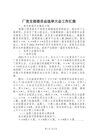 2024年厂党支部委员会选举大会工作汇报