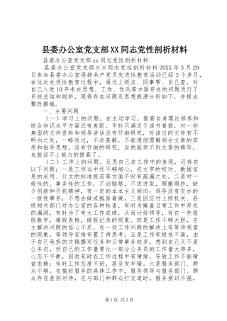 2024年县委办公室党支部同志党性剖析材料