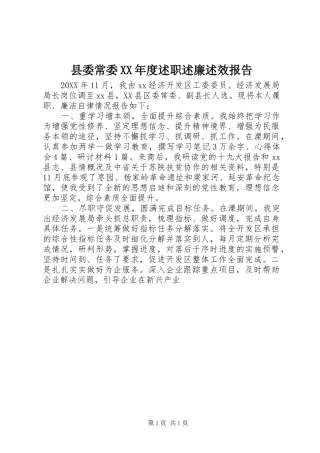 2024年县委常委年度述职述廉述效报告
