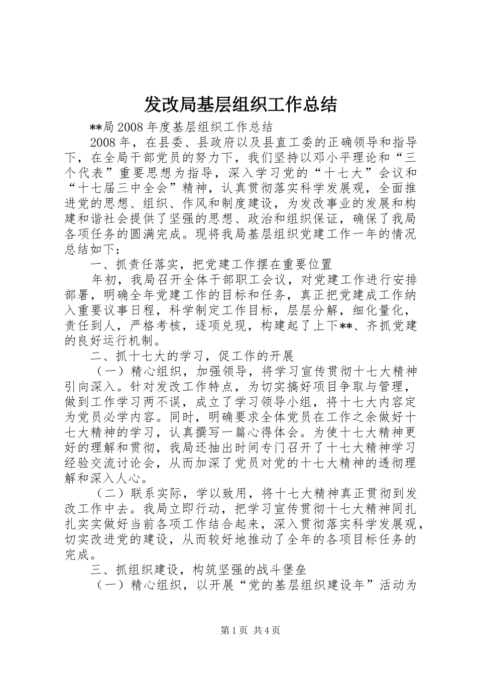 2024年发改局基层组织工作总结_第1页