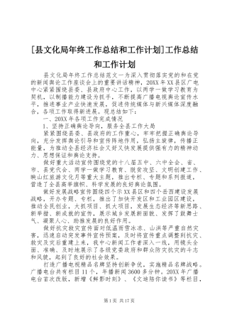 2024年县文化局年终工作总结和工作计划工作总结和工作计划