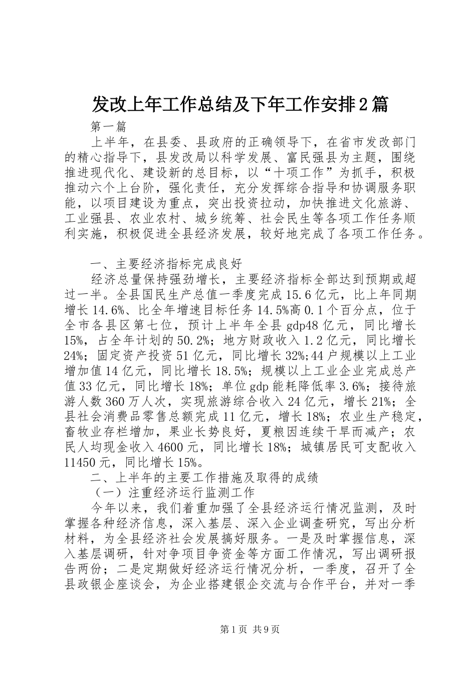 2024年发改上年工作总结及下年工作安排篇_第1页