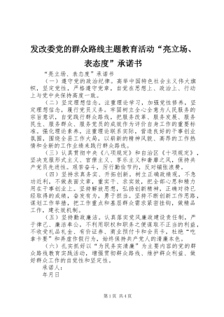 2024年发改委党的群众路线主题教育活动亮立场表态度承诺书