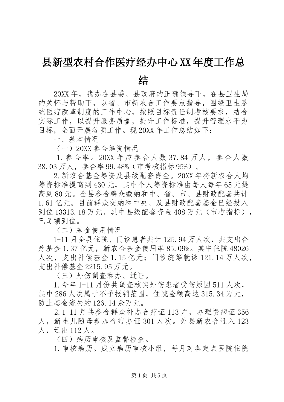 2024年县新型农村合作医疗经办中心年度工作总结_第1页