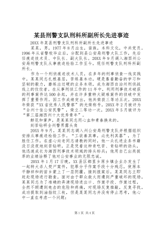 2024年县刑警支队刑科所副所长先进事迹
